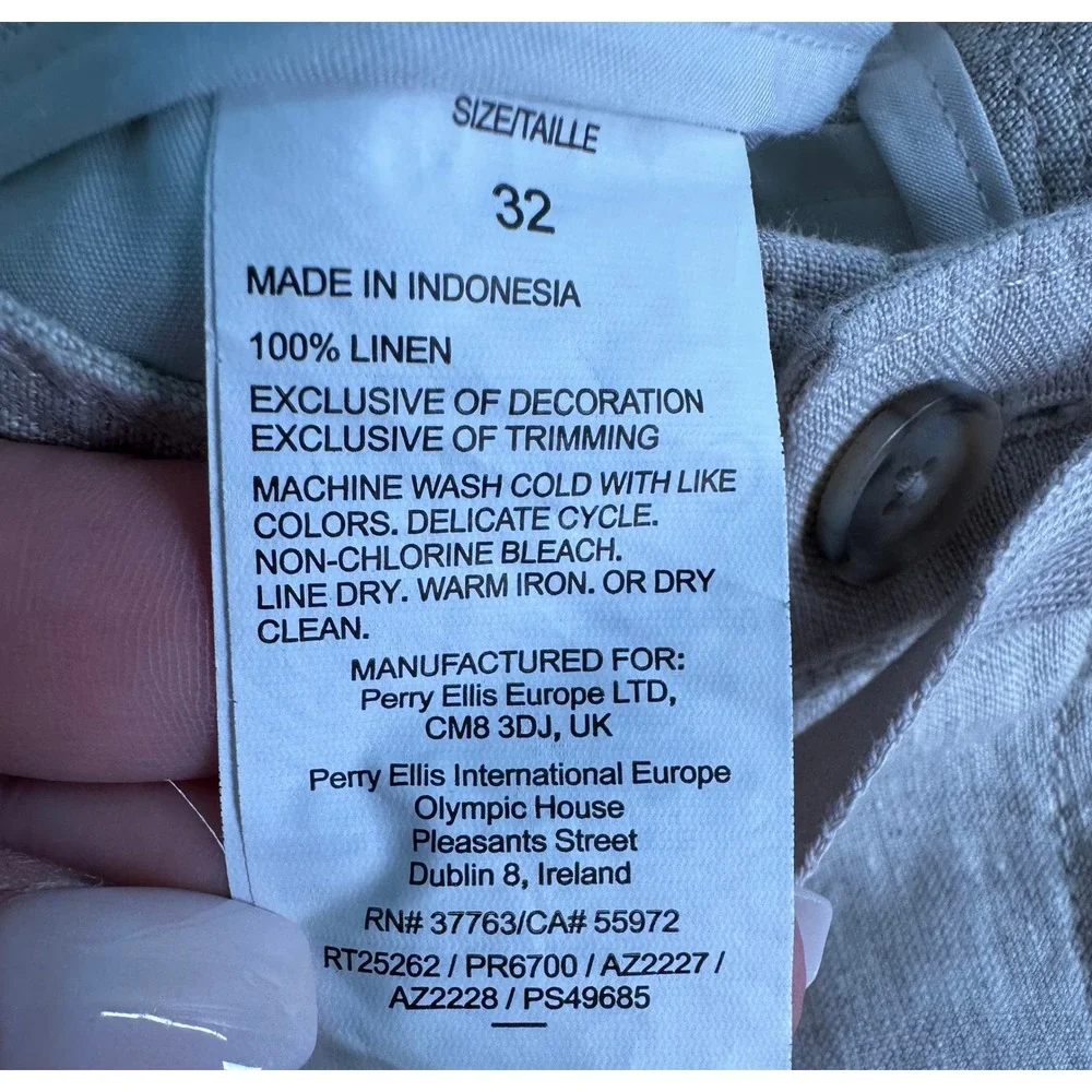 NWT Perry Ellis Linen Pants Mens 32x31 Beige Drawstring Straight Trousers